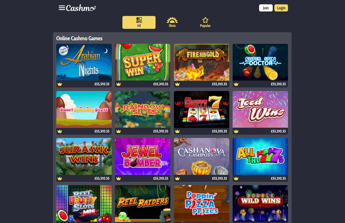 Play slots with free spins bonus at Cashmo Casino